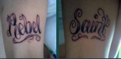 Rebel Saint Text Tattoo