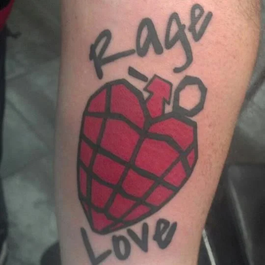 Rage and Love Heart Grenade Tattoo