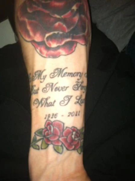 Text and Rose Tattoo
