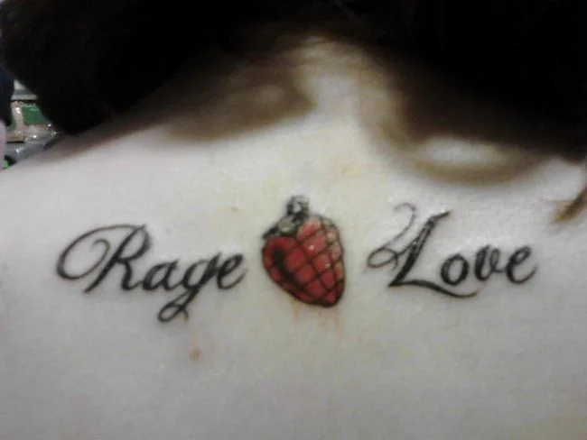 Rage and Love Heart Grenade Tattoo