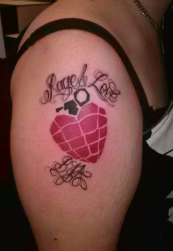 Rage and Love Heart Grenade Tattoo