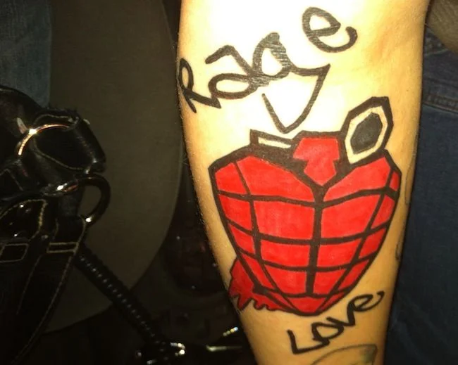 Rage and Love Heart Grenade Tattoo