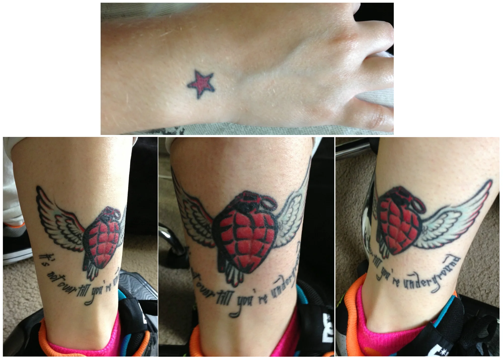 American Idiot Heart Grenade with Text Tattoo