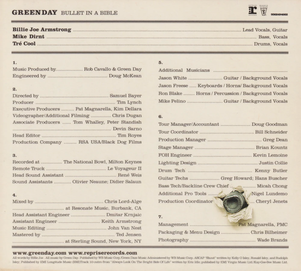 Bullet in a Bible credits