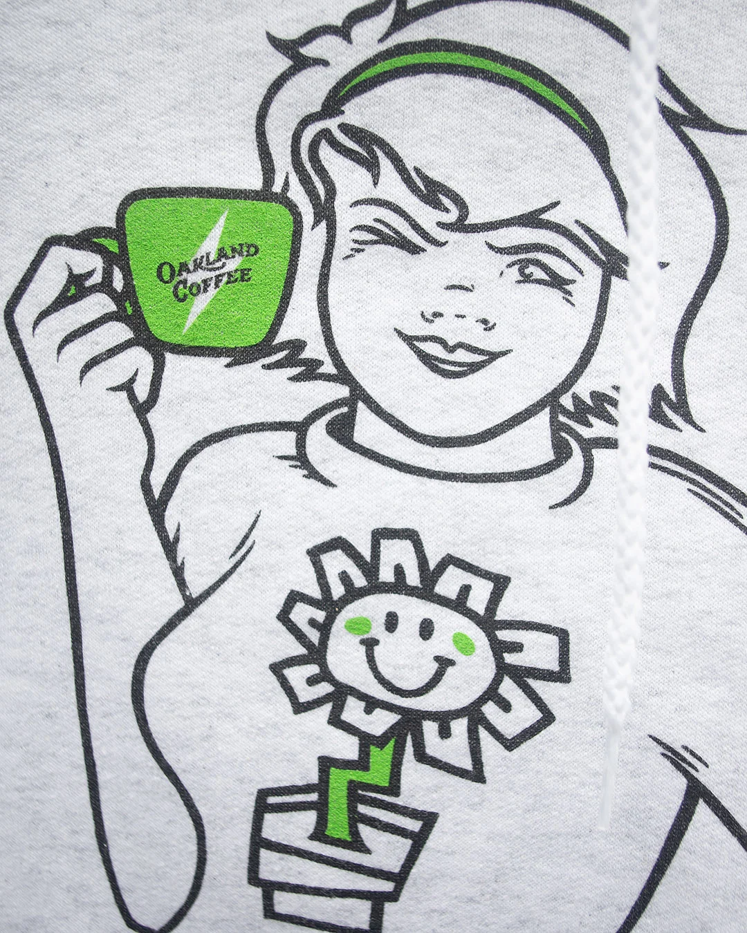Kerplunk Oakland Coffee hoodie - art close-up