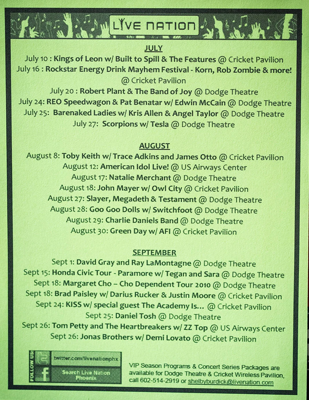 30 August 2010 - Cricket Wireless Pavilion - Phoenix, AZ - Show Calendar