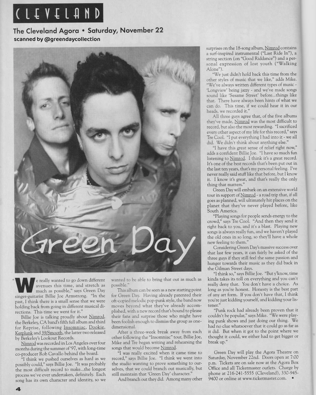 22 November 1997 - Agora - Cleveland, OH - Complimentary Magazine