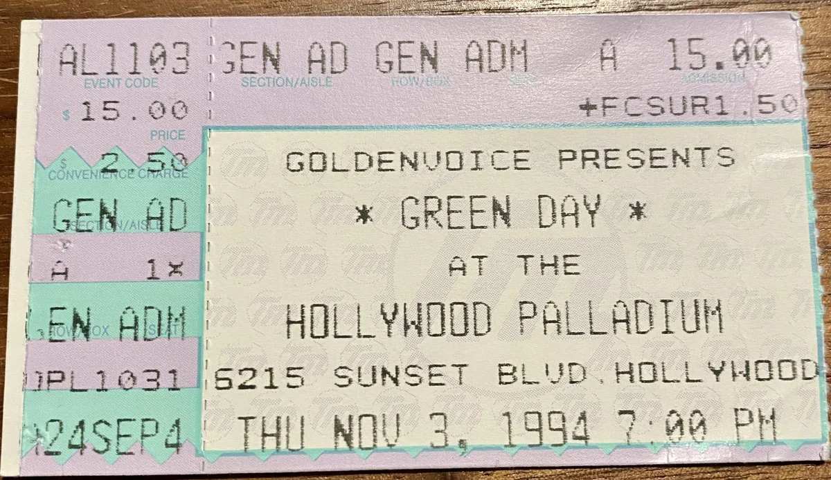 3 November 1994 - Hollywood Palladium - Ticket
