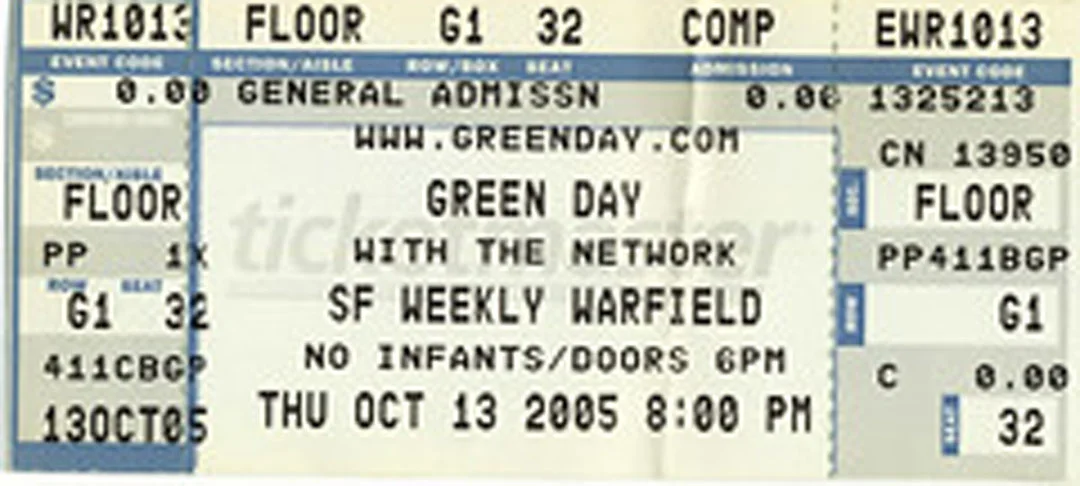 13 October 2005 - Warfield - San Francisco, CA - Ticket