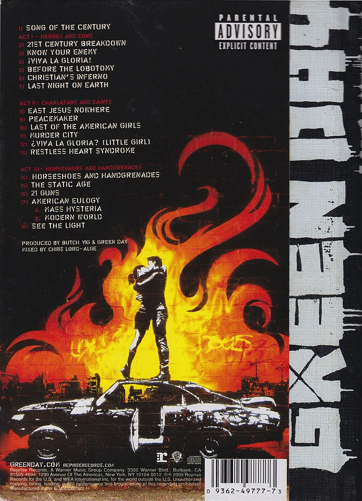 21st Century Breakdown hardcover lyric book - back cover