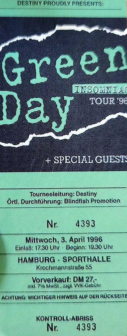 3 April 1996 - Sporthalle - Hamburg, Germany - Ticket