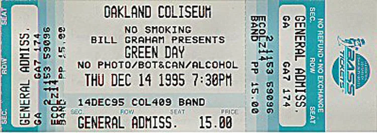 14 December 1995 - Coliseum - Oakland, CA - Ticket