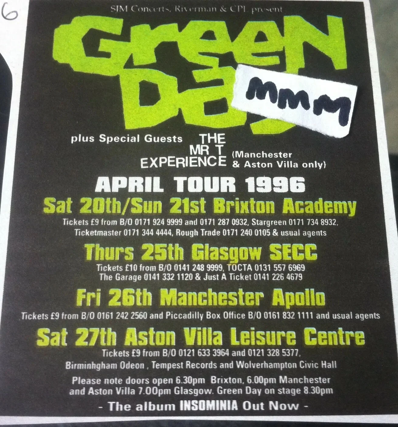 April 1996 - UK Tour Dates - Ad