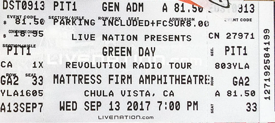 13 September 2017 - Mattress Firm Amphitheatre - Chula Vista, CA - Ticket