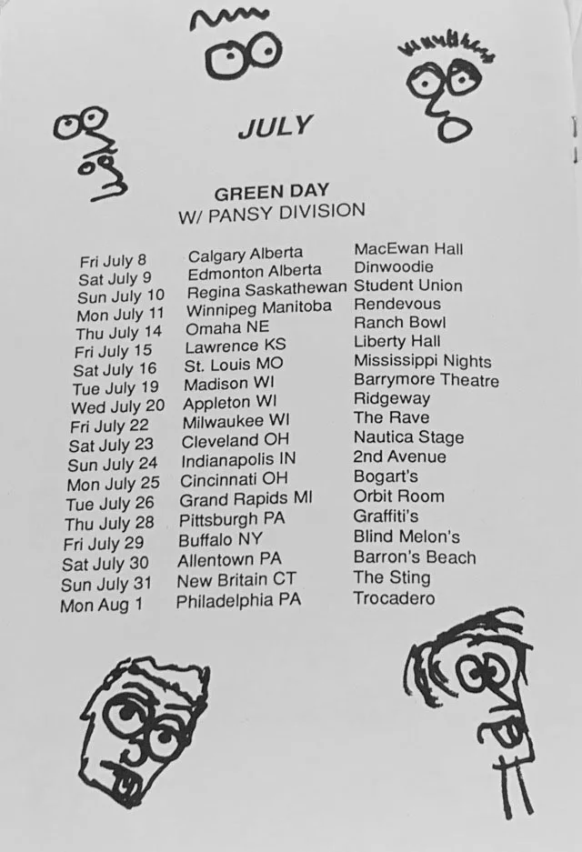 July 1994 - Tour Dates - Flyer