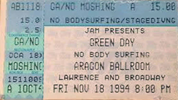 18 November 1994 - Chicago, IL - Aragon Ballroom - Ticket