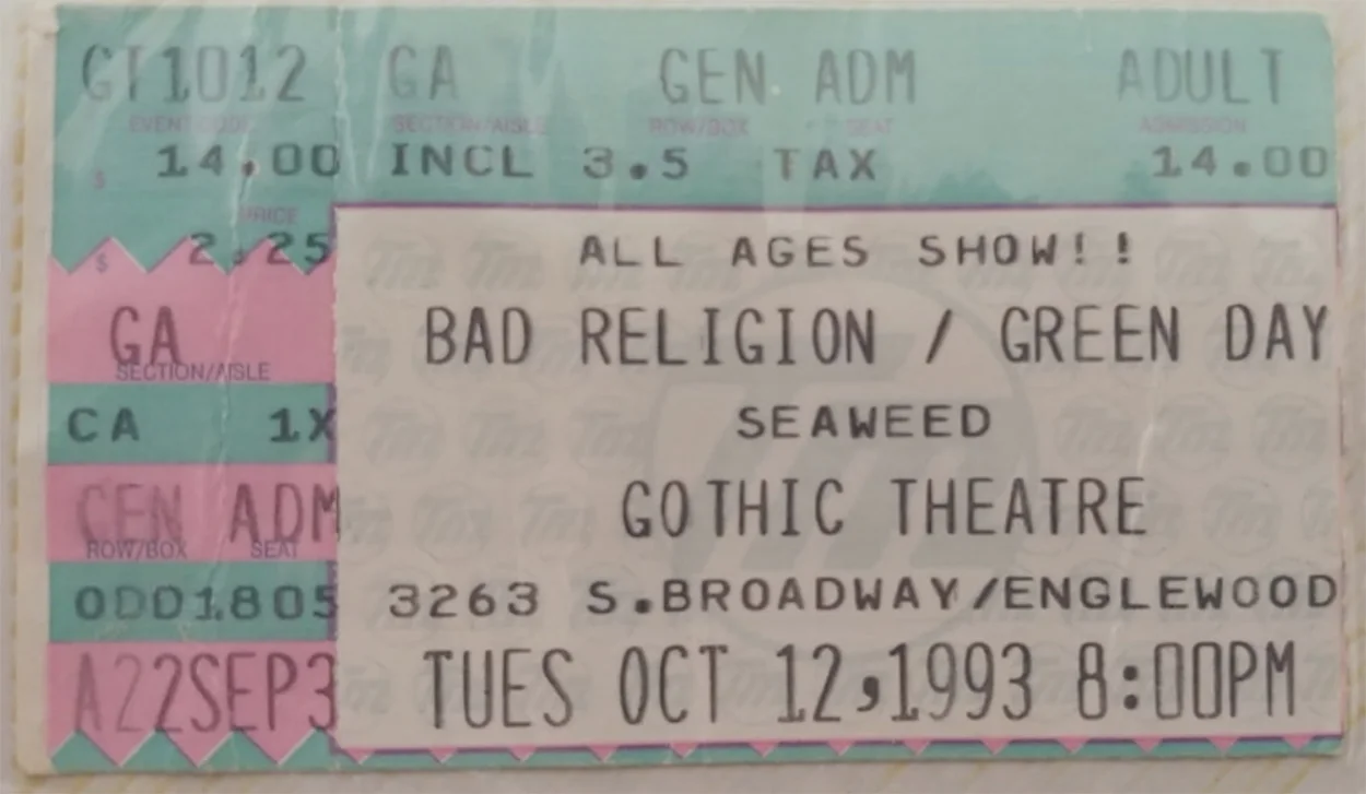 12 October 1993 - Englewood, CO - The Gothic Theatre - Ticket
