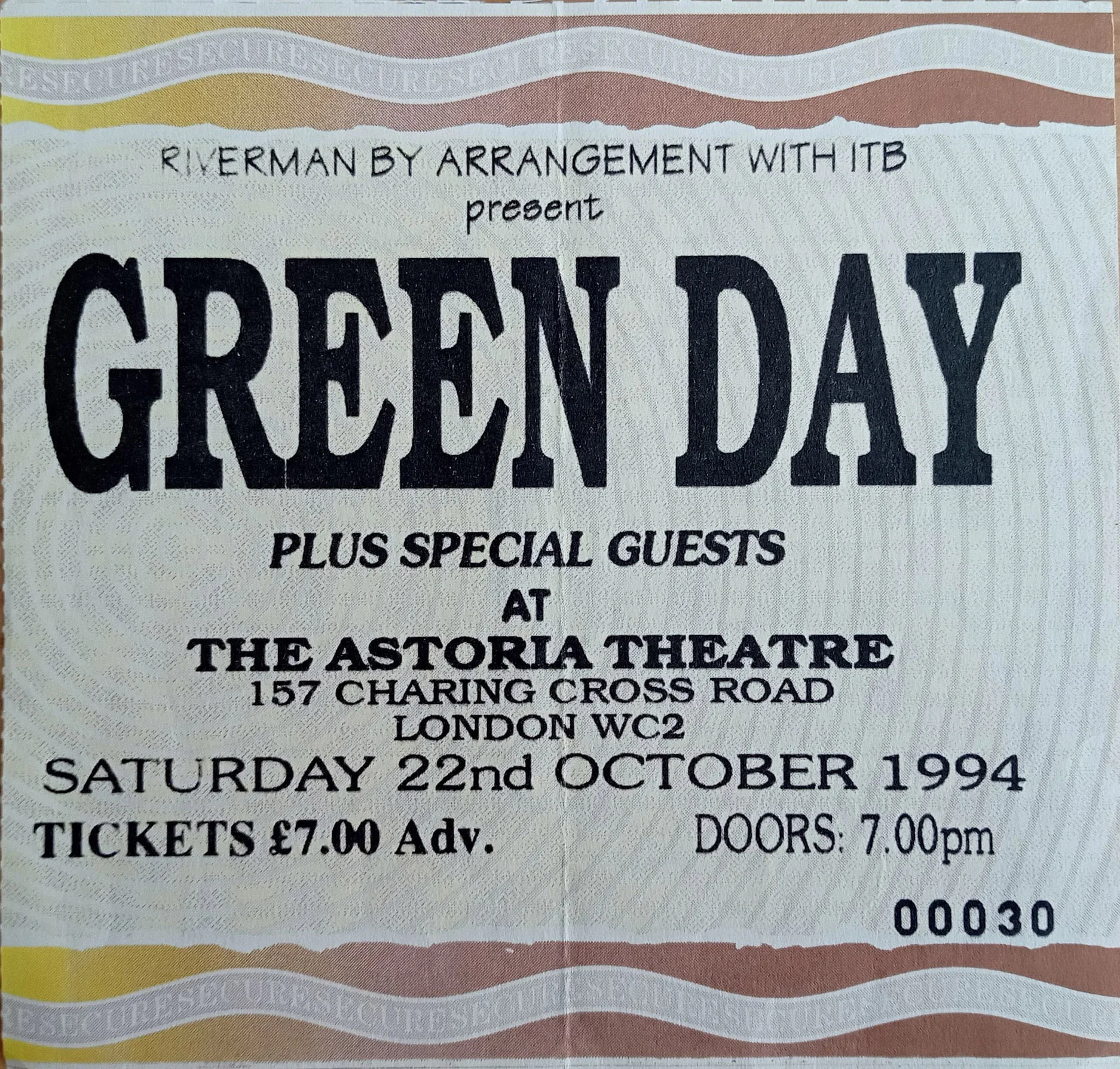 22 October 1994 - London, England - Astoria Theatre - Ticket