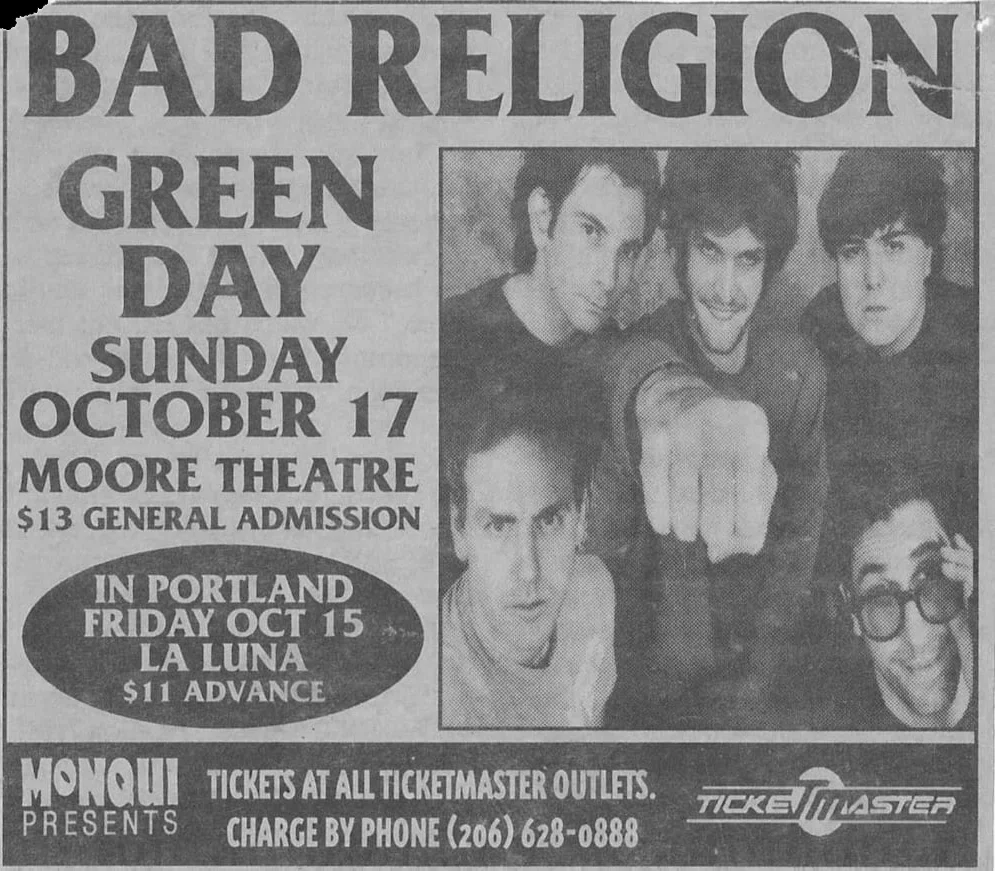 17 October 1993 - Seattle, WA - The Moore Theatre - Ad