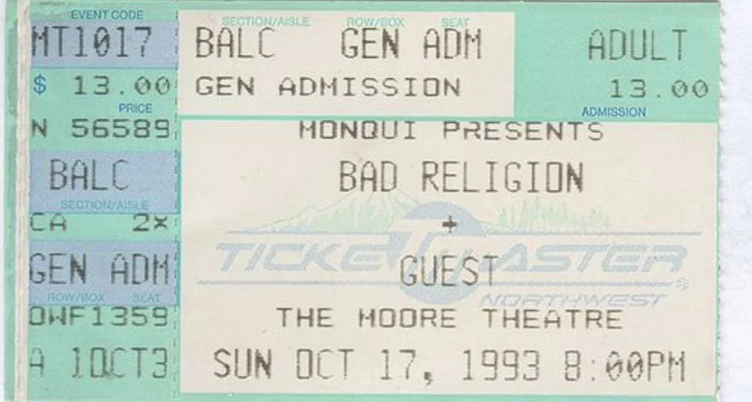 17 October 1993 - Seattle, WA - The Moore Theatre - Ticket