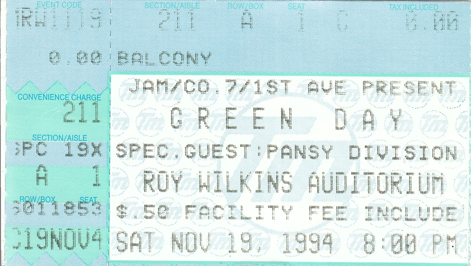 19 November 1994 - St. Paul, MN - Roy Wilkins Auditorium - Ticket