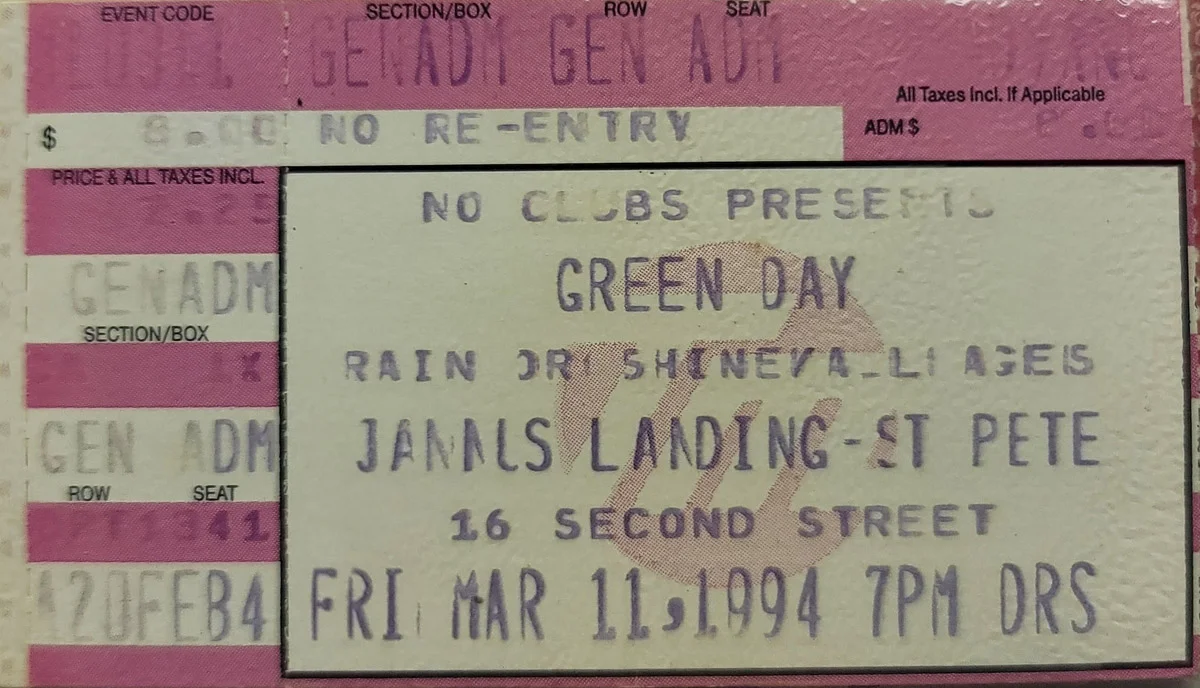 11 March 1994 - St. Petersburg, FL - Jannus Landing - Ticket