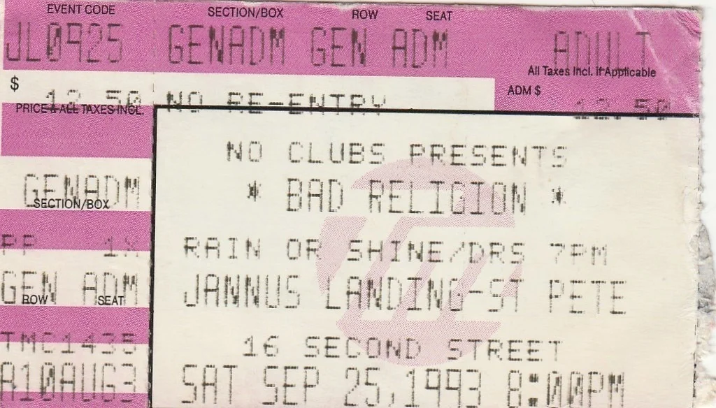 25 September 1993 - St. Petersburg, FL - Jannus Landing - Ticket