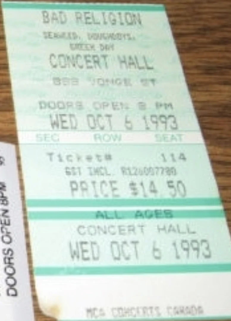 6 October 1993 - Toronto, ON - Concert Hall - Ticket