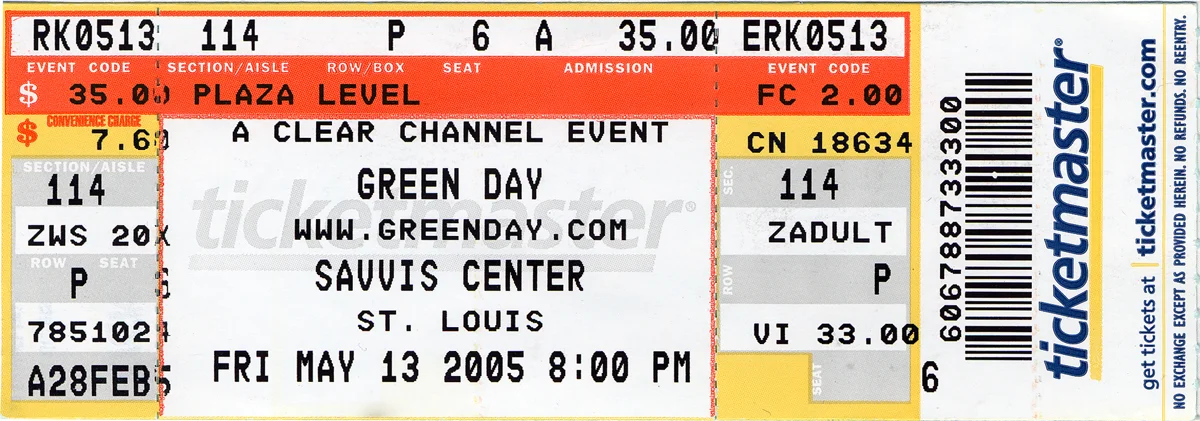 13 May 2005 - St. Louis, MO - Savvis Center - Ticket