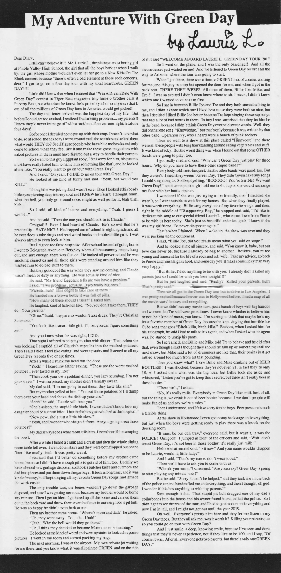 Kerplunk booklet - My Adventure With Green Day - pages 3-4