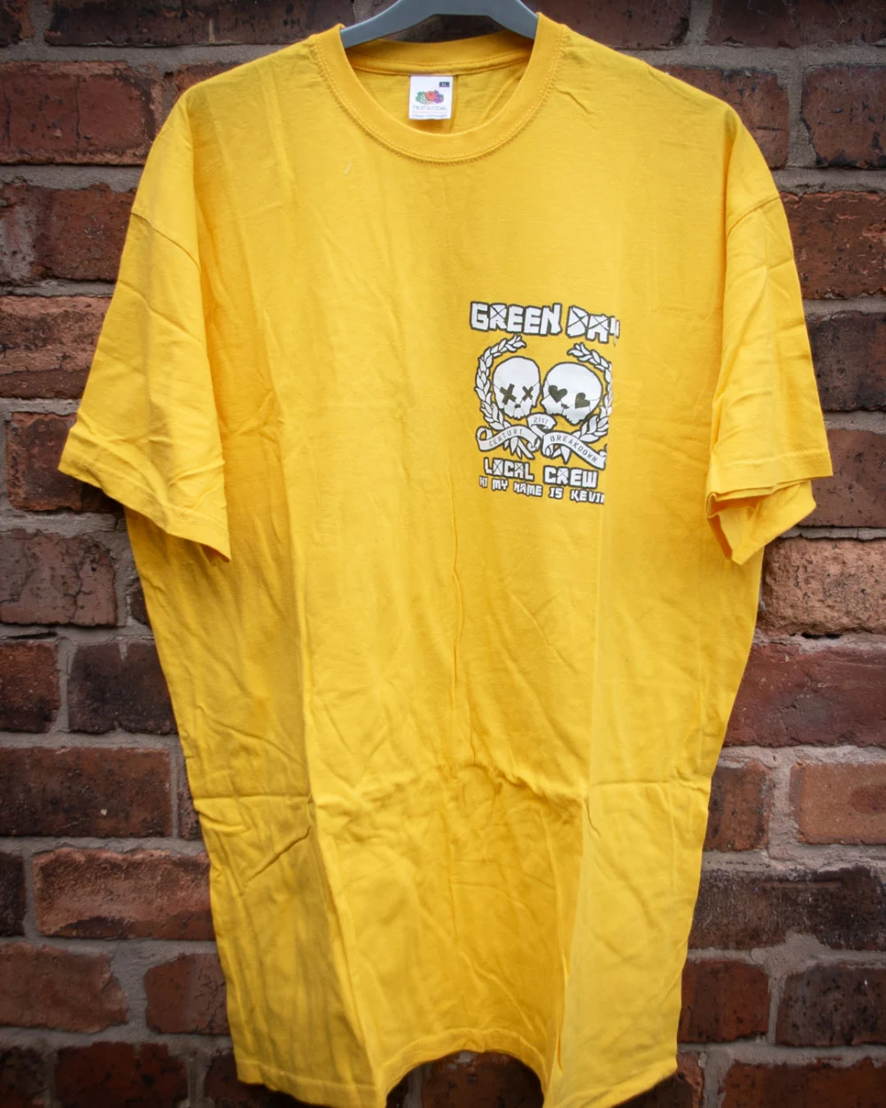 Yellow 21st Century Breakdown local crew t-shirt - 'Hi my name is Kevin'