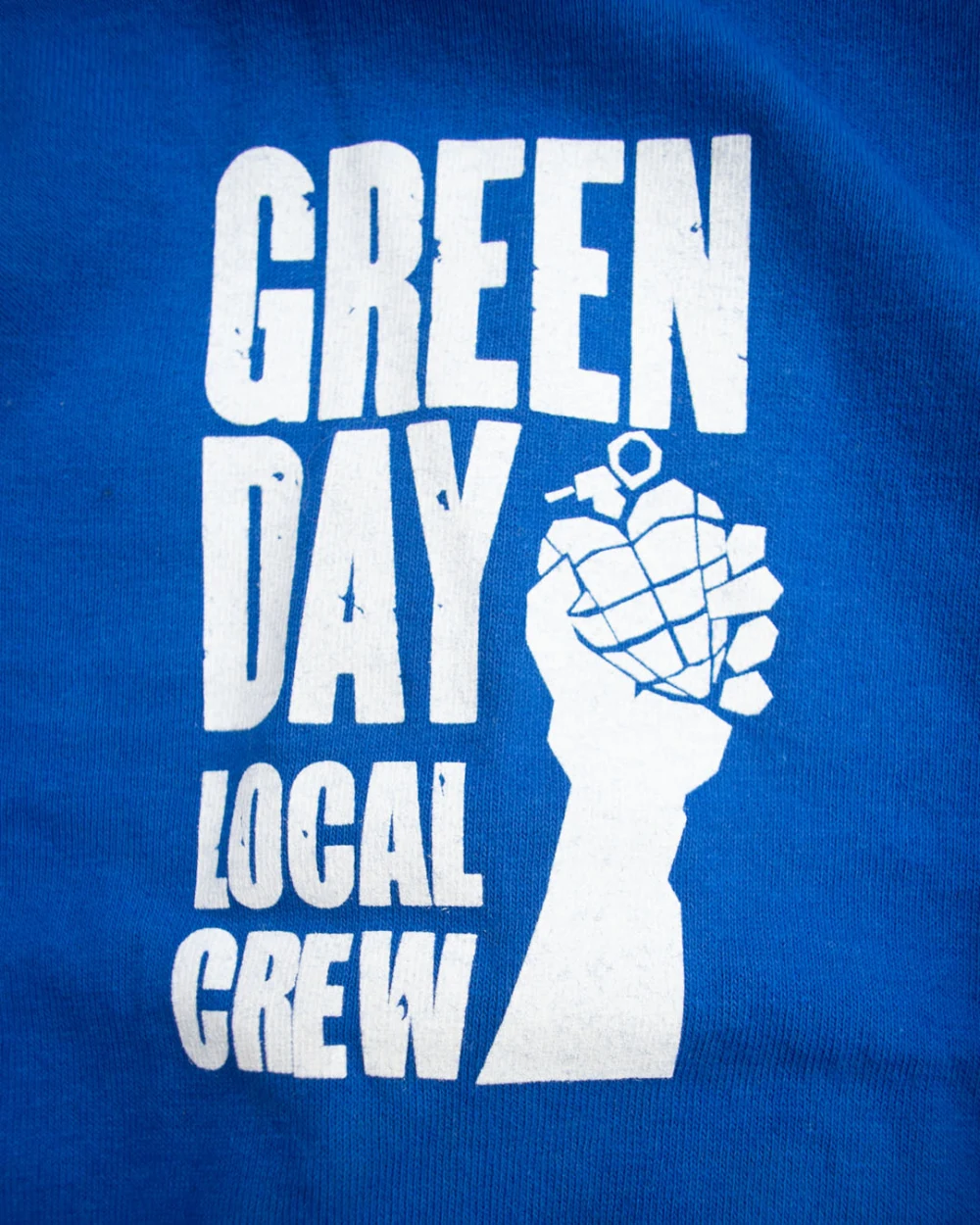 Blue American Idiot era local crew shirt - close-up