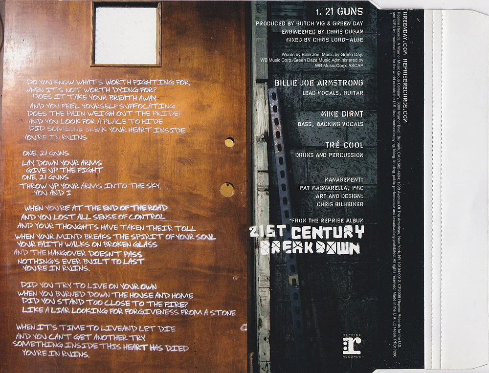 21 Guns CD single - back of cover