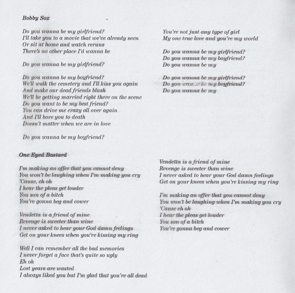 Bobby Sox and One Eyed Bastard lyrics