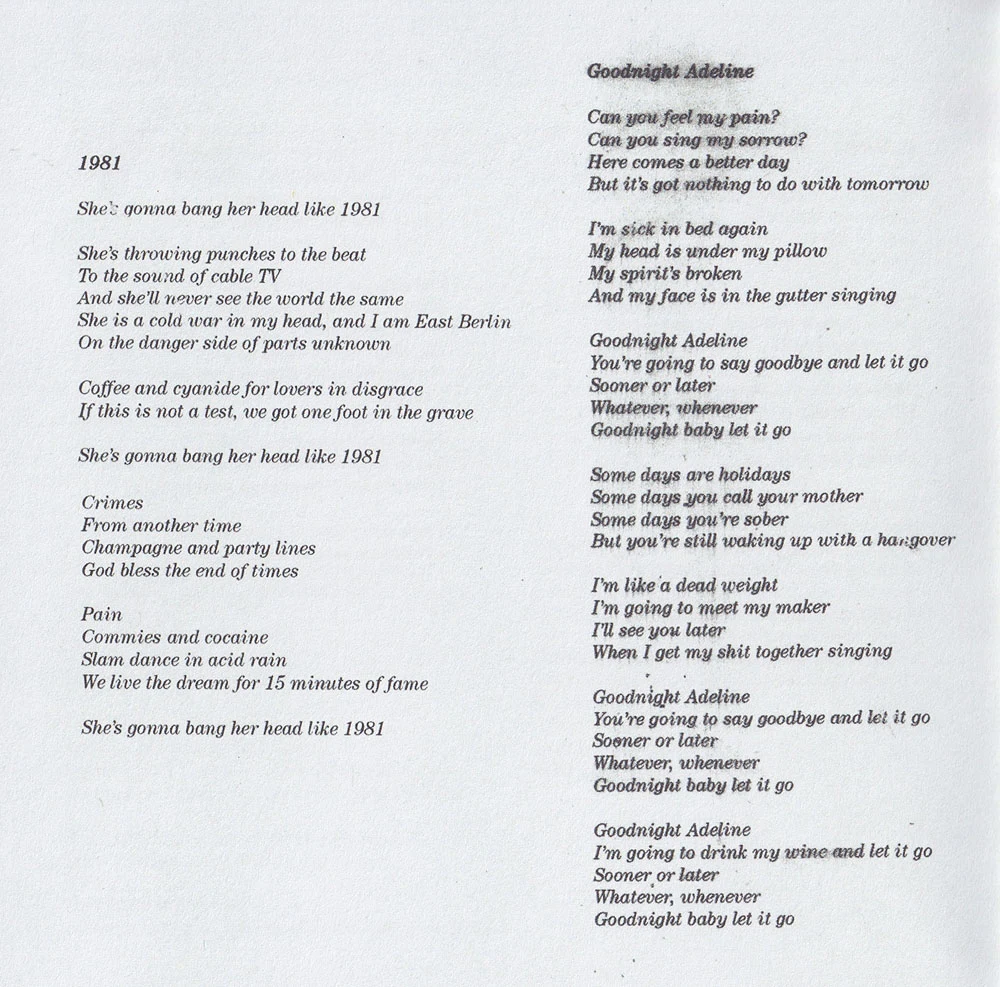 1981 and Goodnight Adeline lyrics